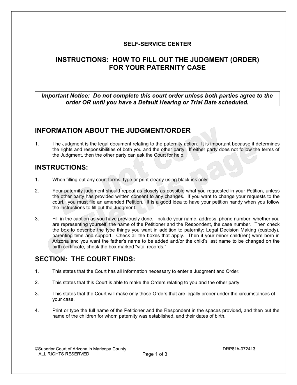 Instructions: How to Fill out the Judgment for Your Paternity Case