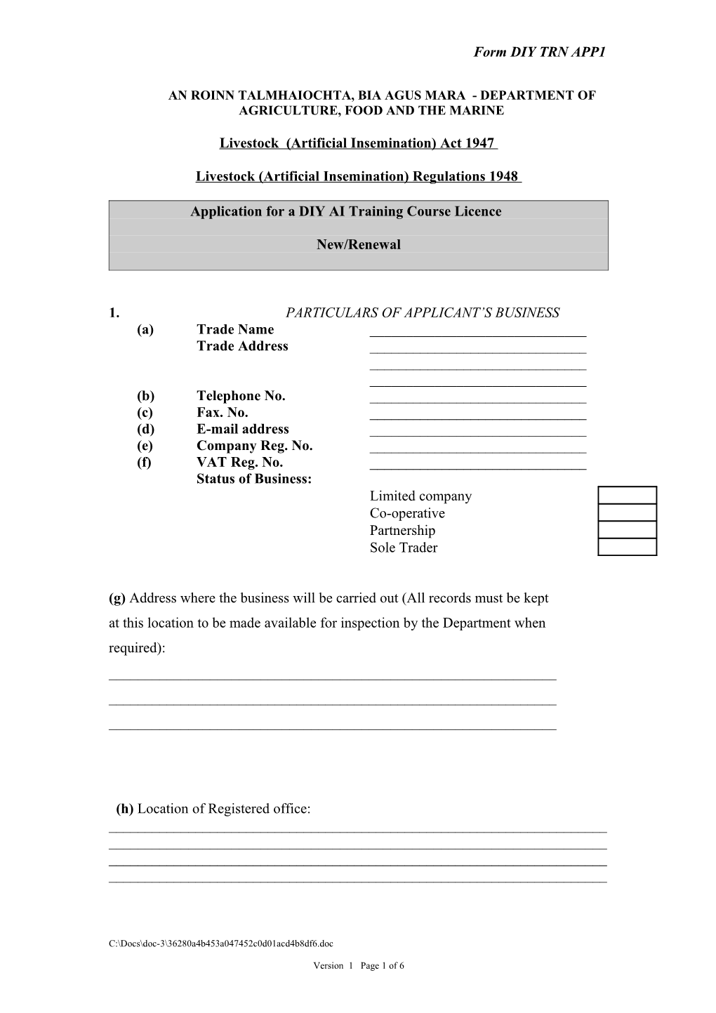 Application Form for DIY AI Training Course Licence New/Renewal