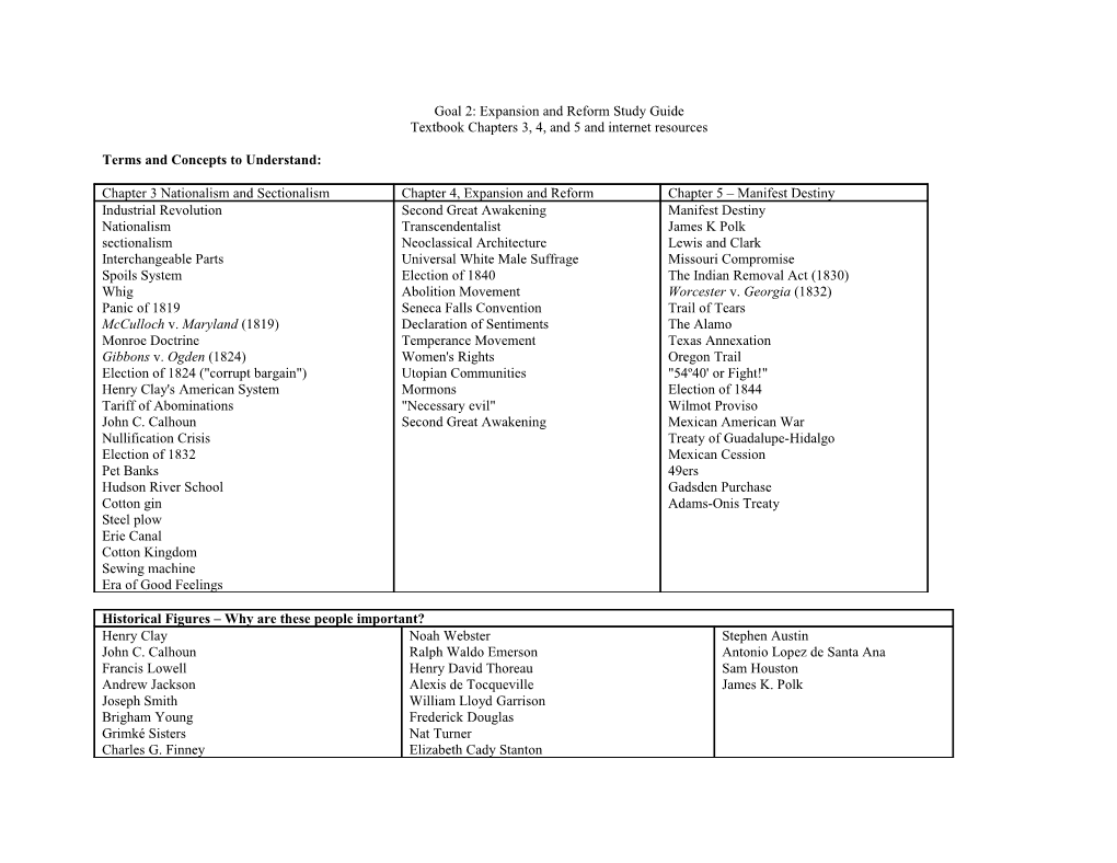 Goal 2: Expansion and Reform Study Guide