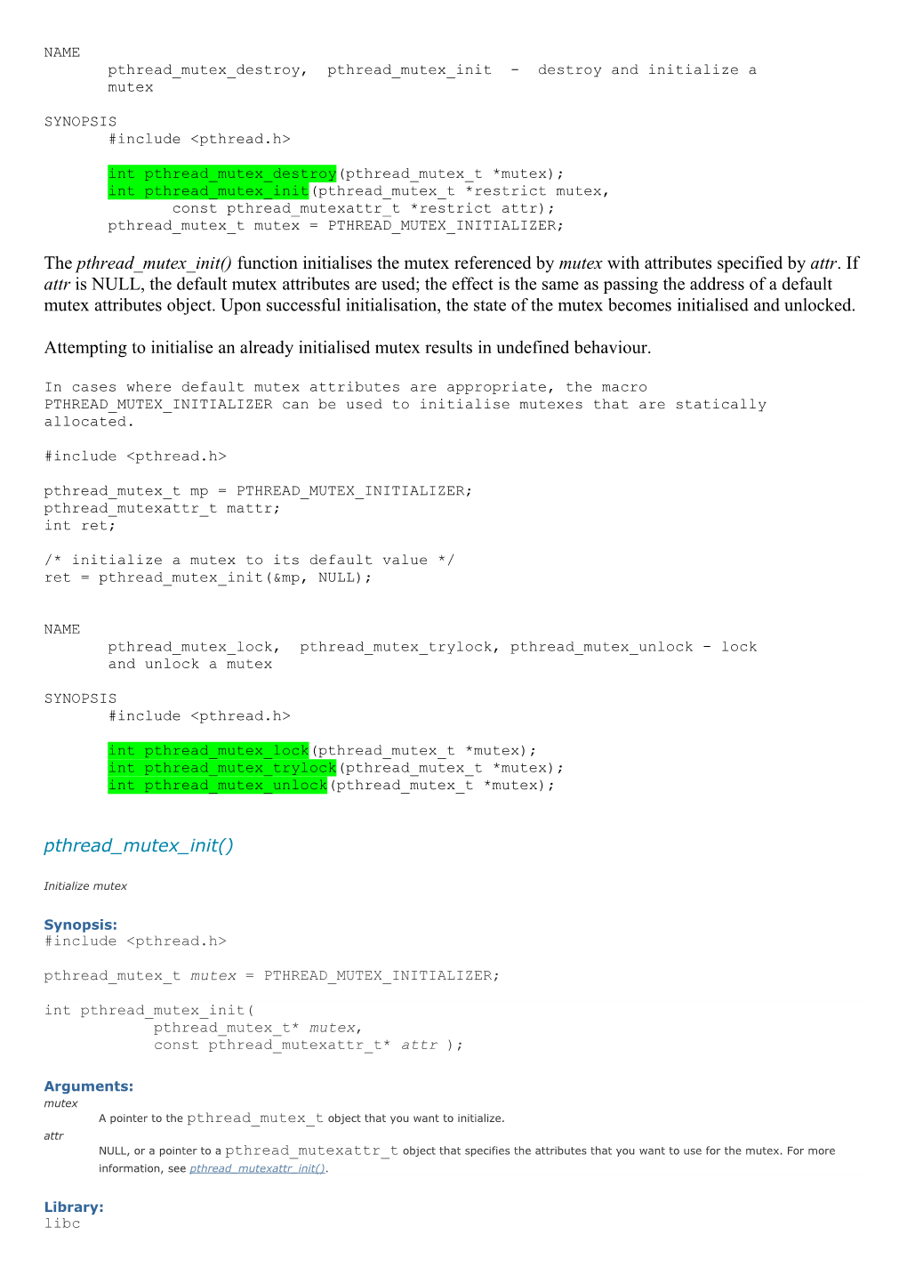 Pthread Mutex Destroy, Pthread Mutex Init - Destroy and Initialize A