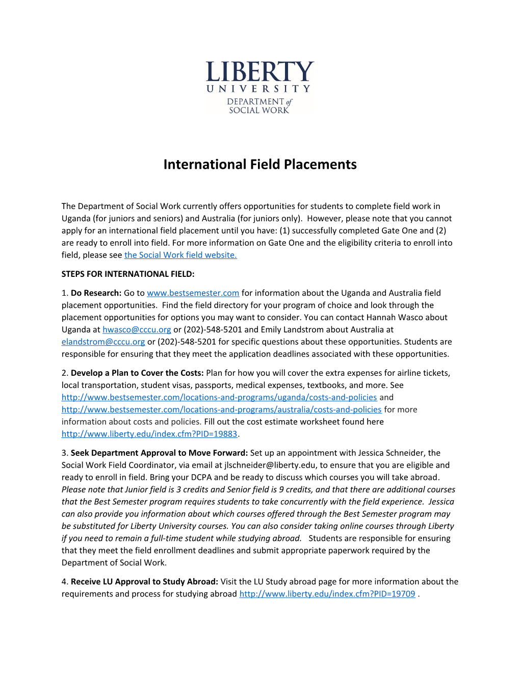 International Field Placements