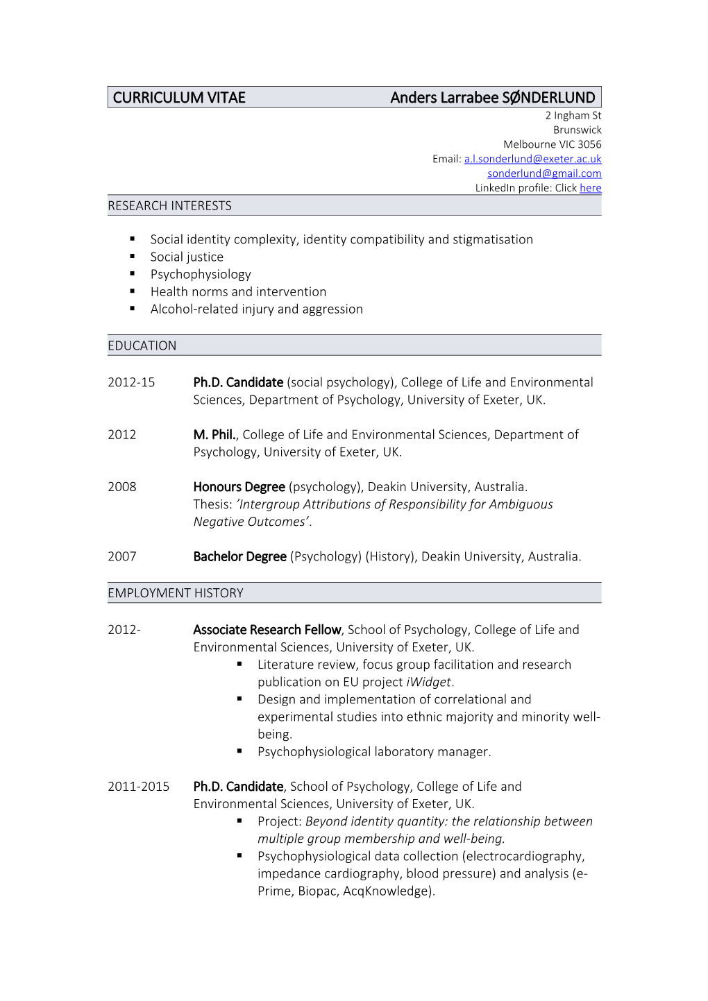 CURRICULUM VITAE Anders Larrabee Sønderlund