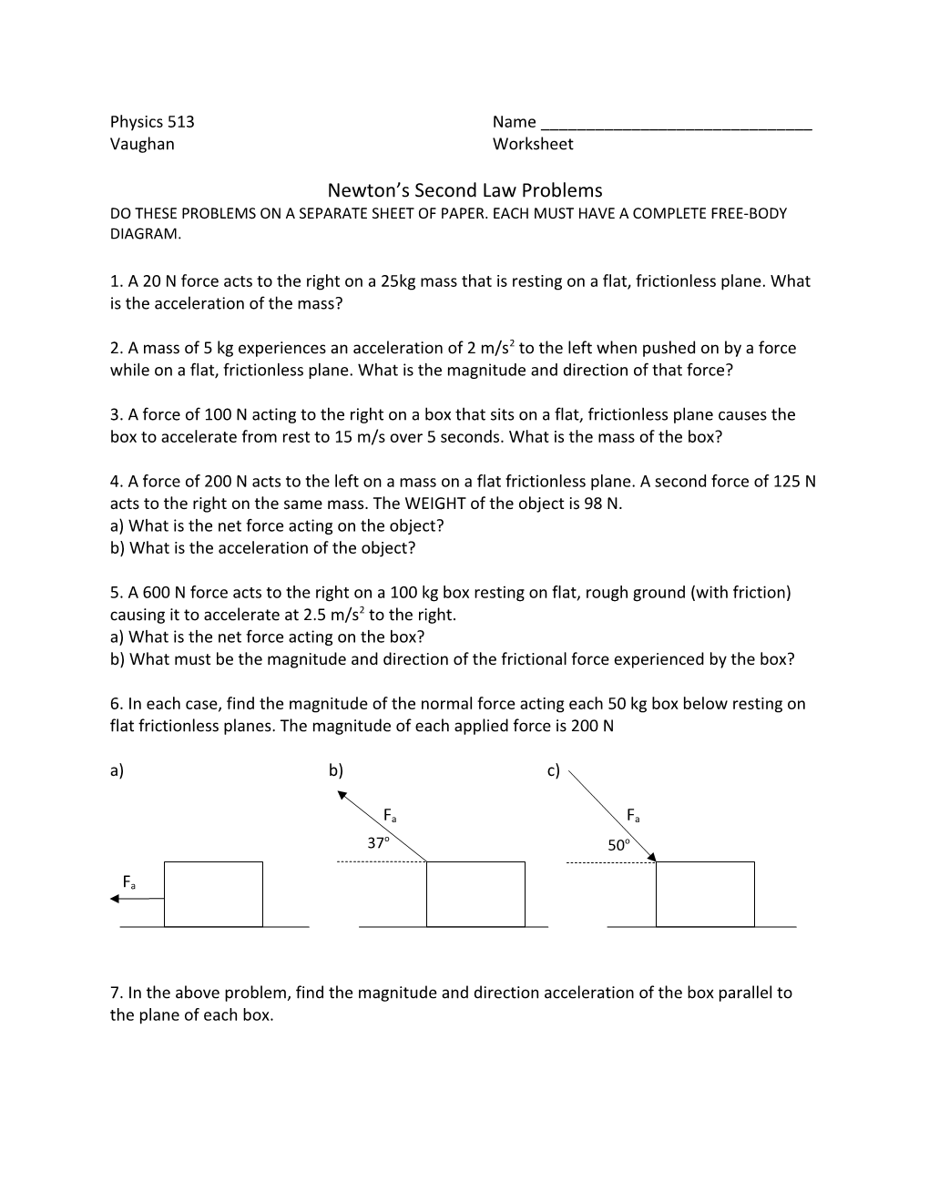 Newton S Second Law Problems