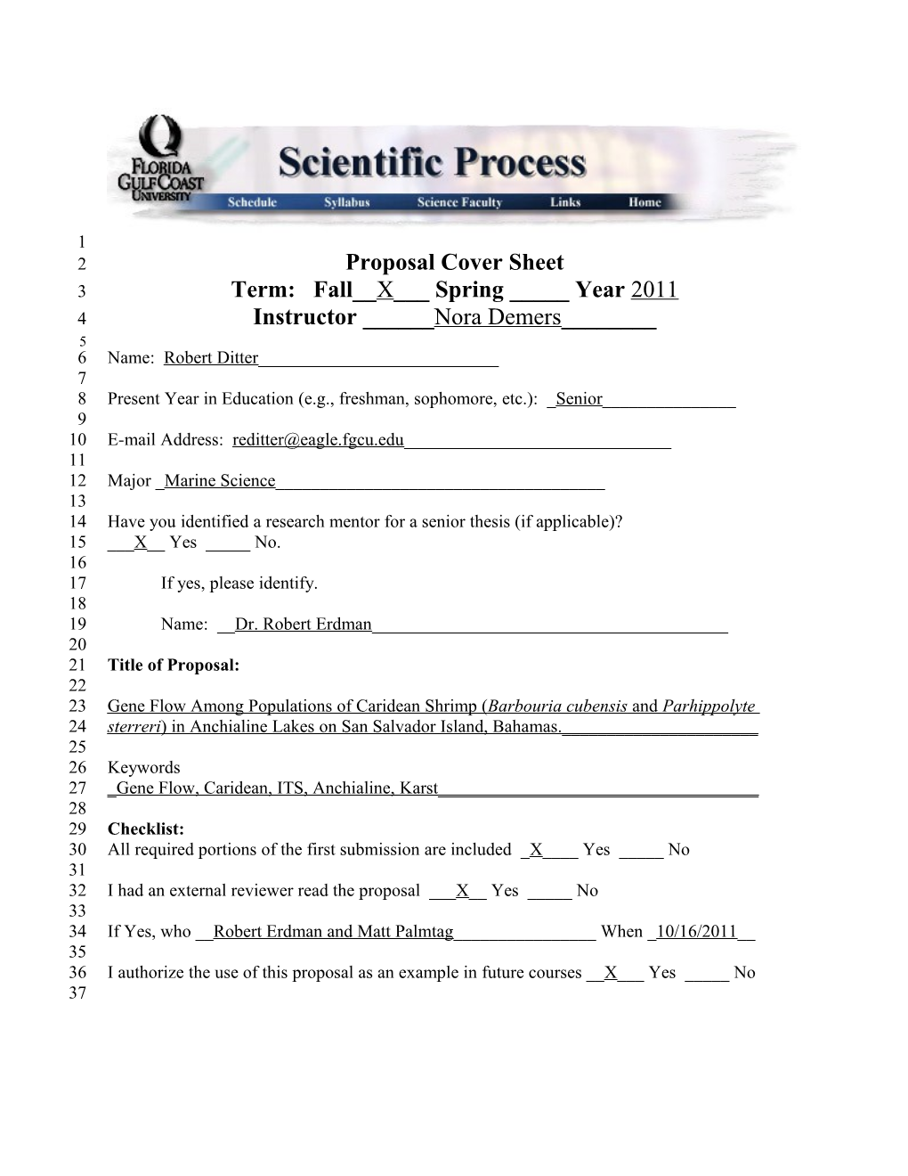 Proposal Cover Sheet