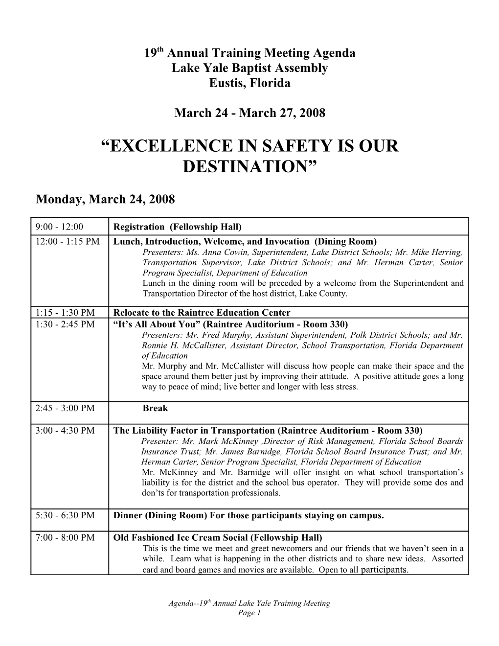 1996 Leadership and Transporting Students with Special Needs in Florida Workshop Tenative Agenda