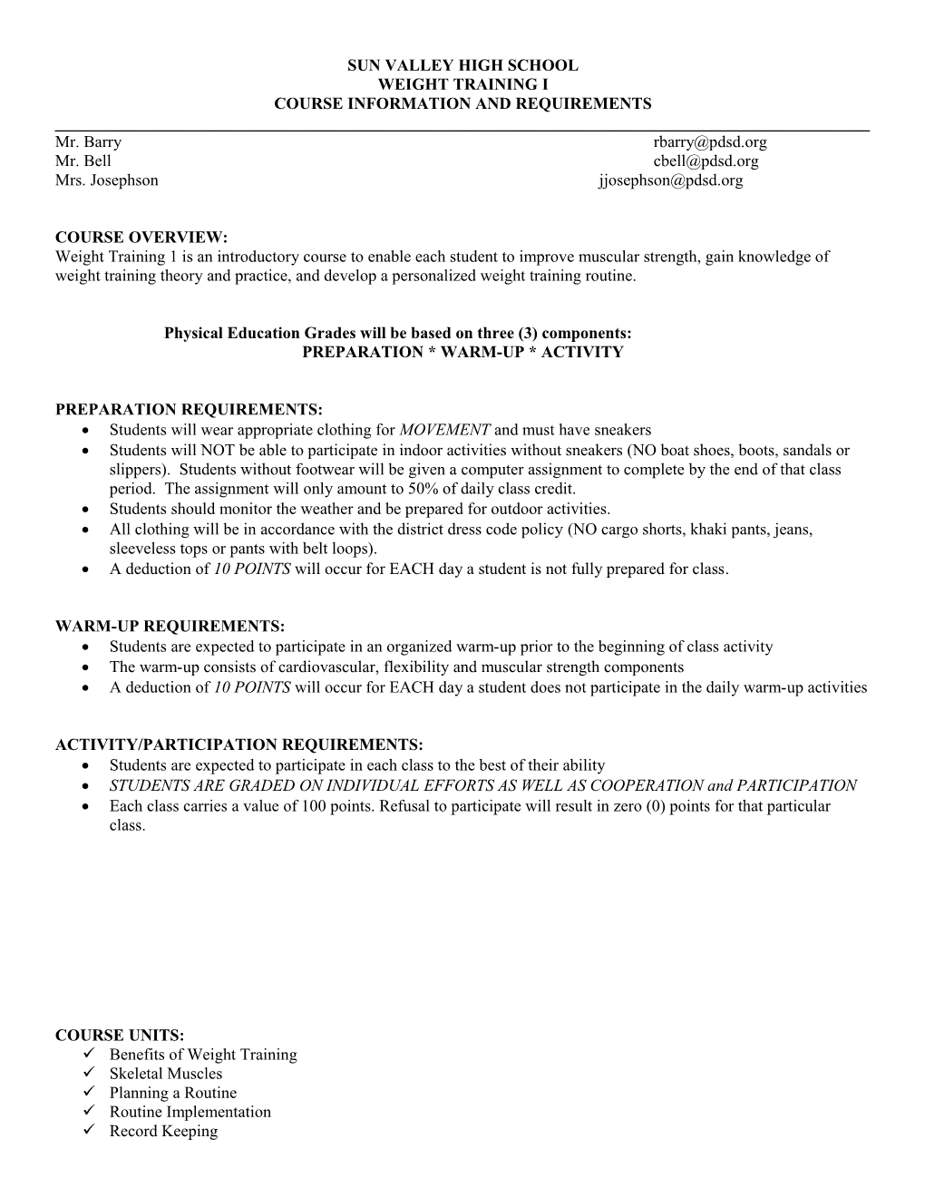 Physical Education Grading System