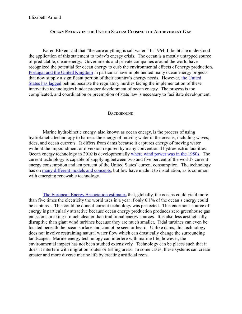 Ocean Energy in the United States: Closing the Achievement Gap