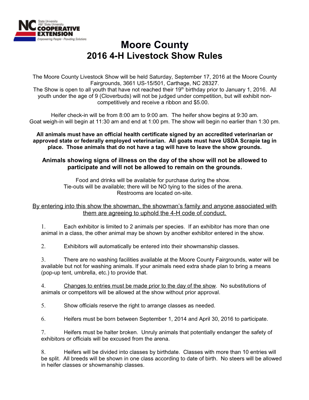 2016 4-H Livestock Show Rules
