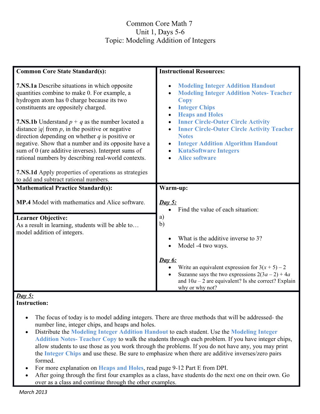 Common Core State Standard(S)