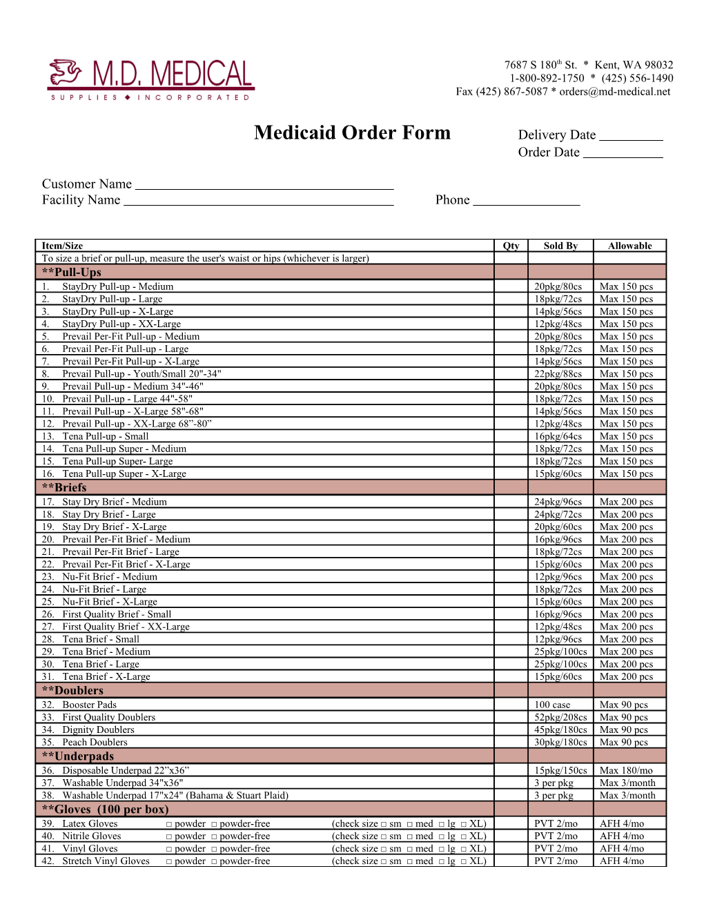 Medicaid Order Form Delivery Date