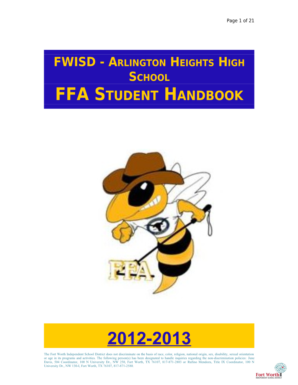Arlington Heights FFA Student and Parent Guide