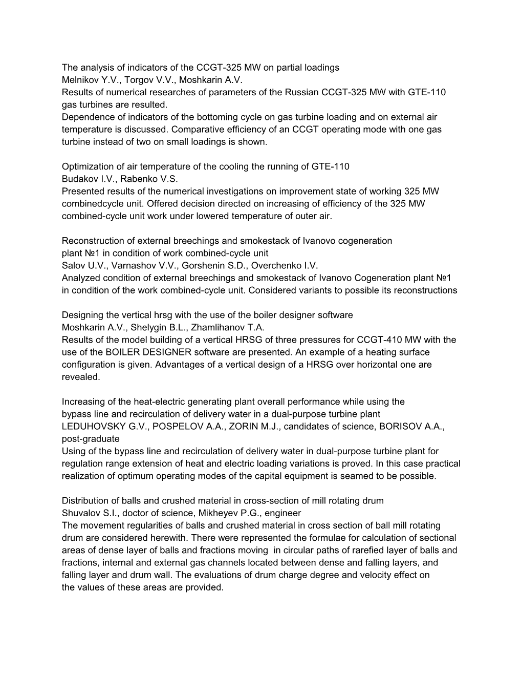 The Analysis of Indicators of the CCGT-325 MW on Partial Loadings