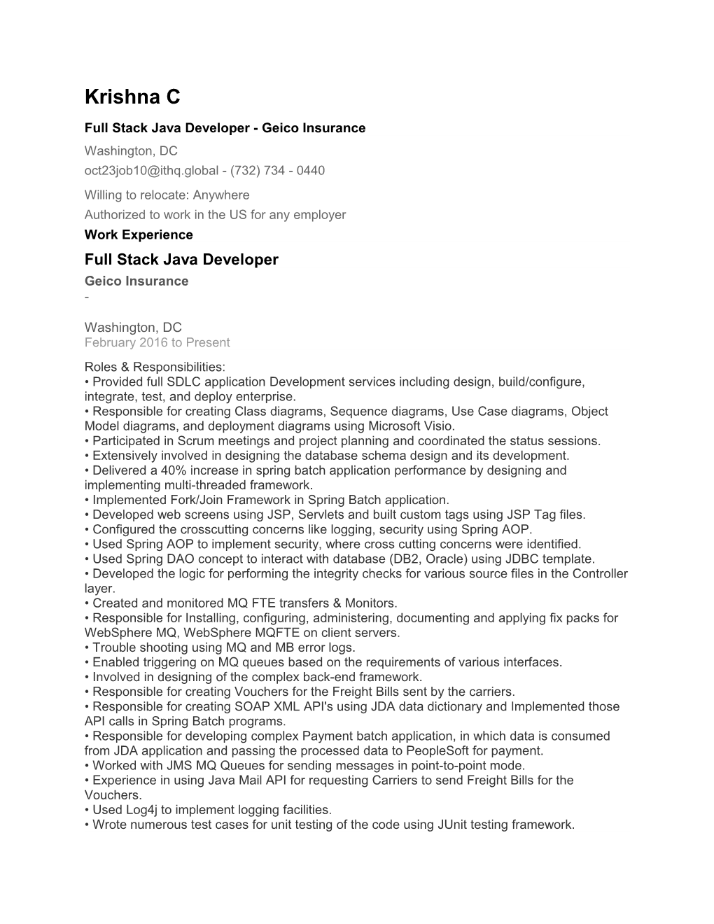 Full Stack Java Developer - Geico Insurance