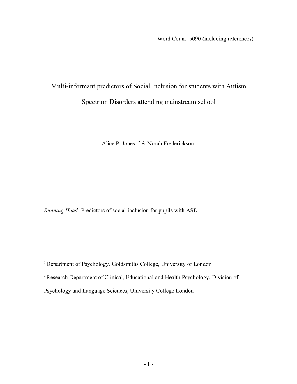 Predictors of Social Inclusion for Pupils with Autism Spectrum Disorder