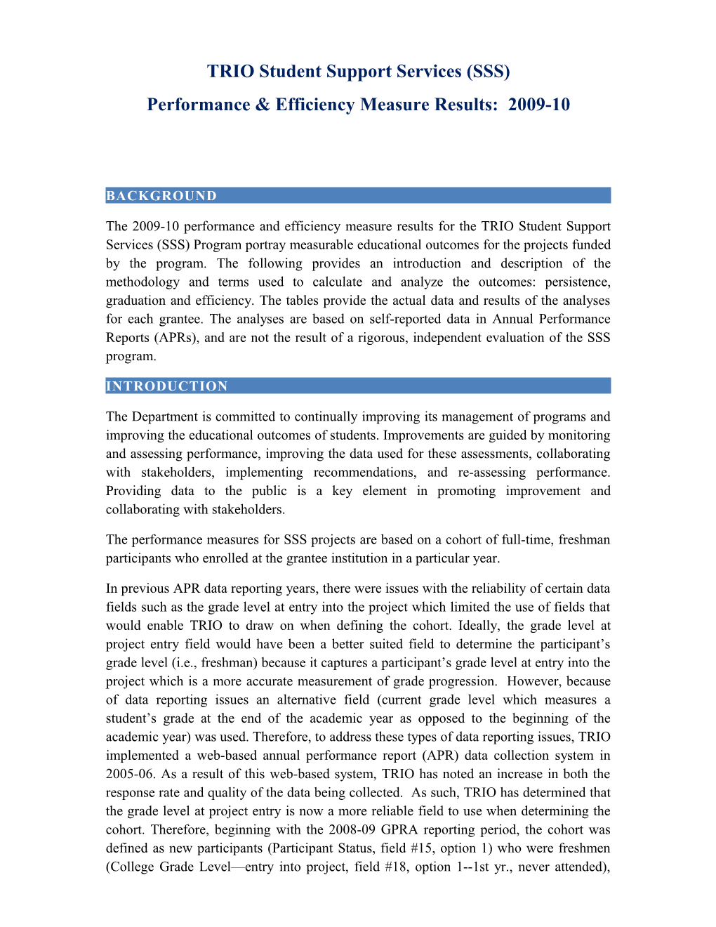 Student Support Services Program - Performance & Efficiency Measure Results: 2009-10 (MS Word)