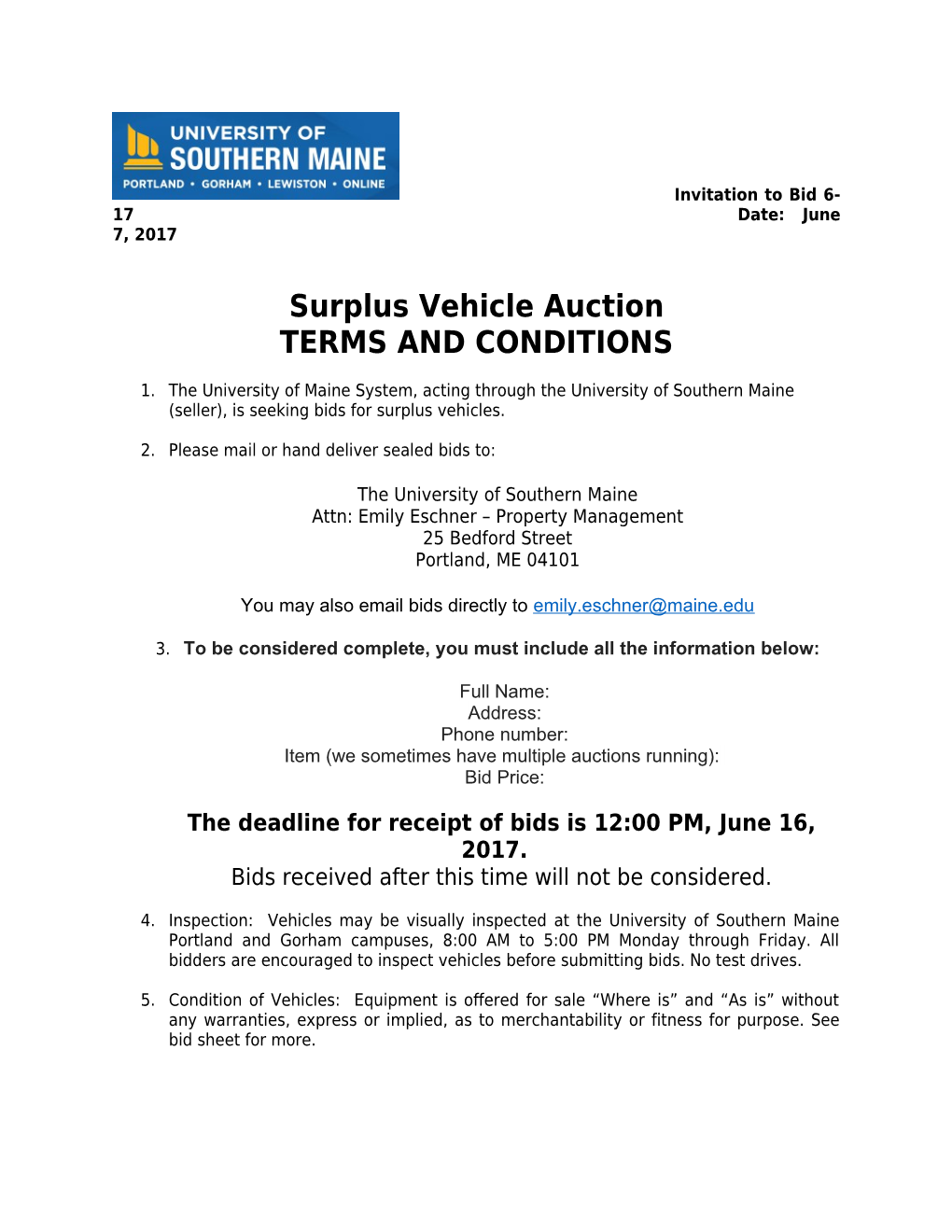 Surplus Vehicle Auction