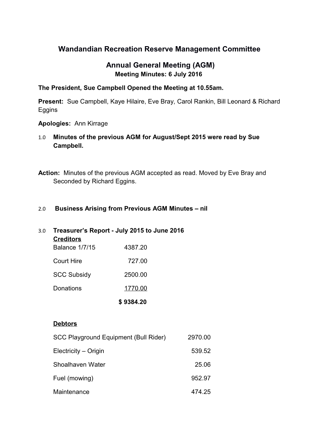 Wandandian Recreation Reserve Management Committee