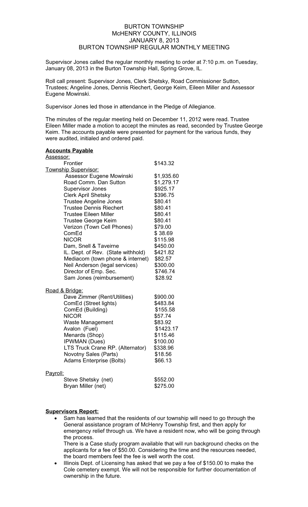 Burtontownship Regular Monthly Meeting