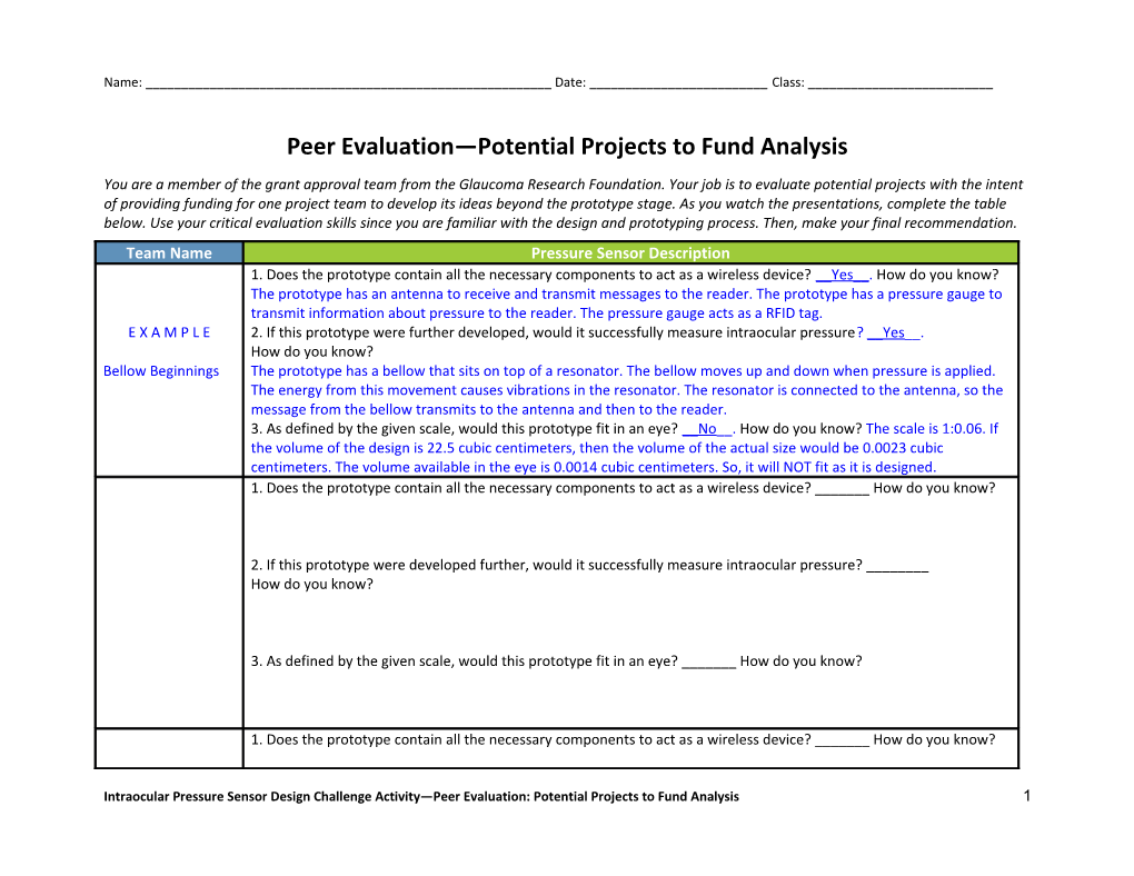 Peer Evaluation Potential Projects to Fund Analysis