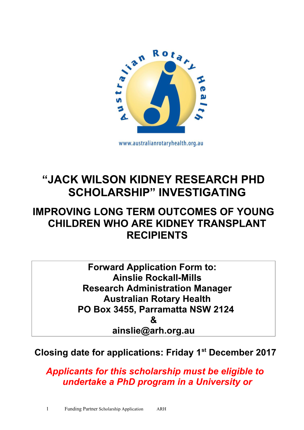 Jack Wilson Kidneyresearchphd Scholarship Investigating