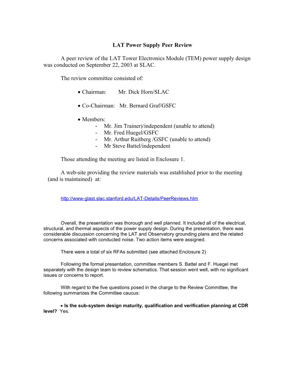 LAT Power Supply Peer Review