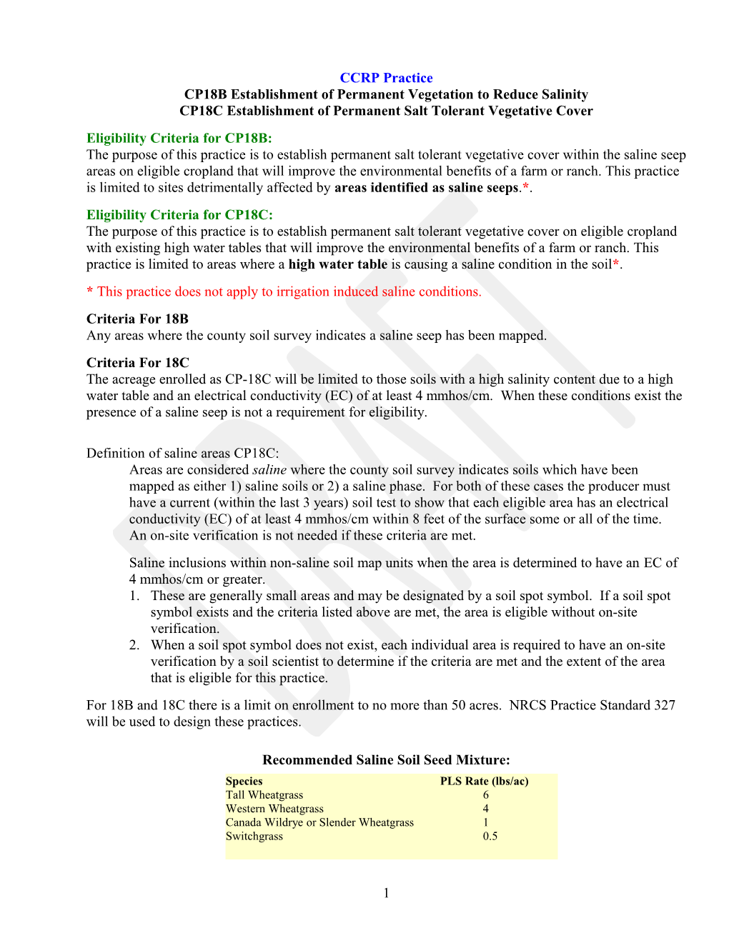 CP18B Establishment of Permanent Vegetation to Reduce Salinity