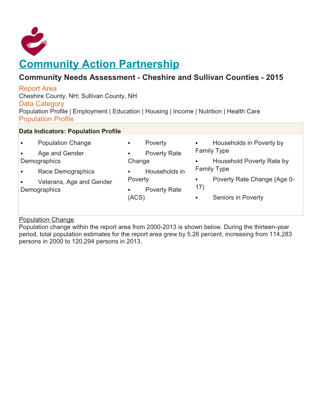 Community Needs Assessment - Cheshire and Sullivan Counties - 2015