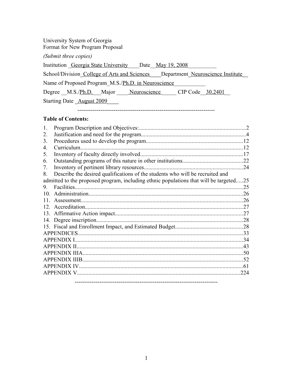 University System of Georgia Format for New Program Proposal