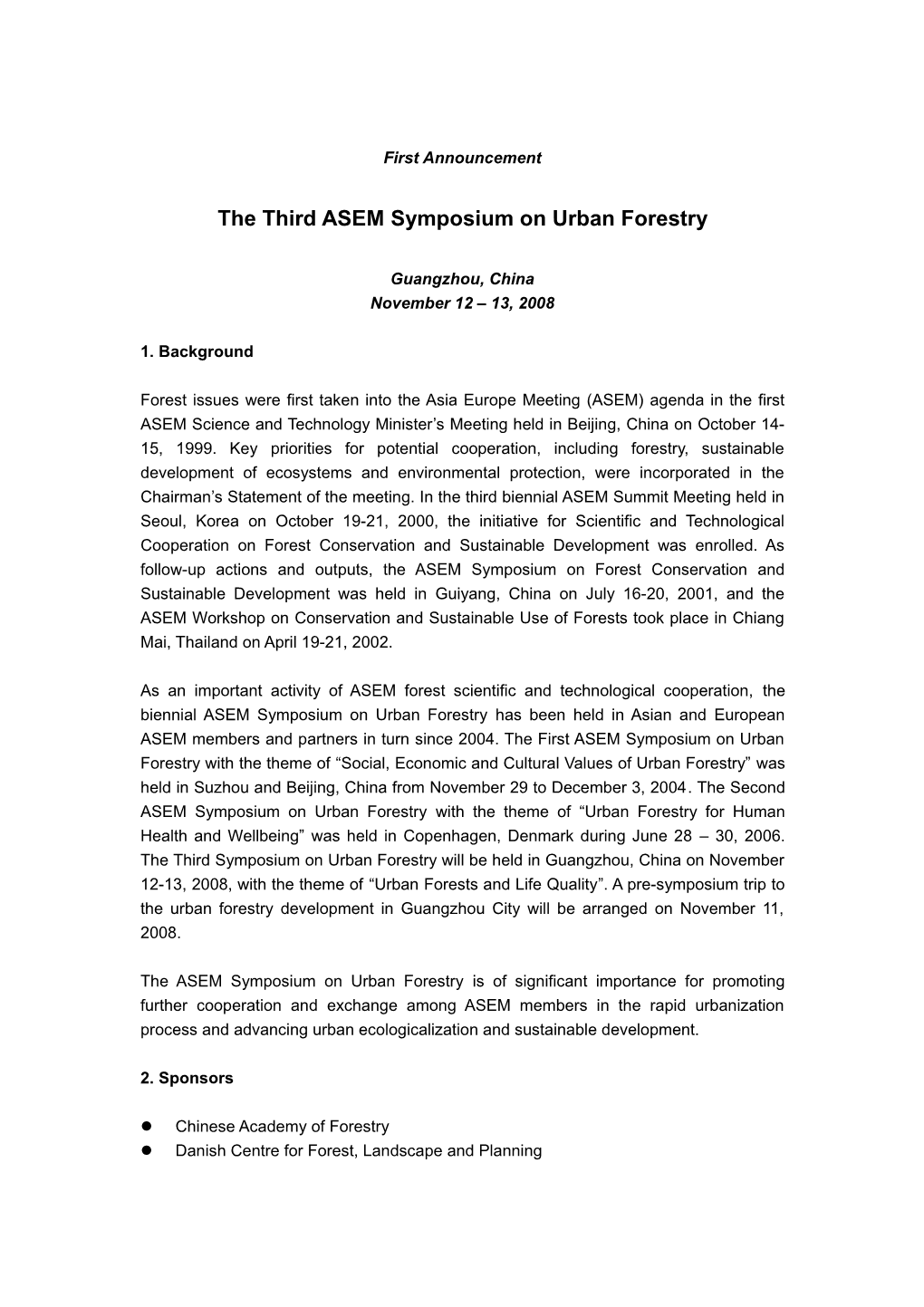 The Third ASEM Symposium on Urban Forestry