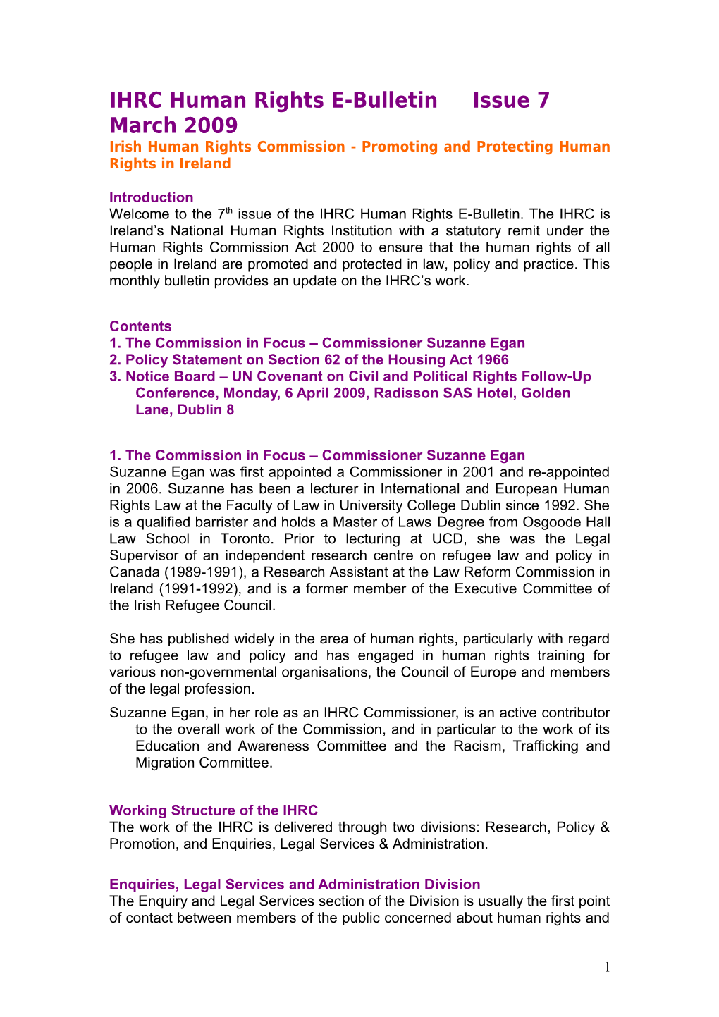 IHRC Human Rights E-Bulletin Issue 6