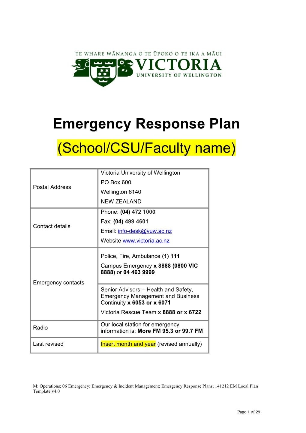 Emergency Management Plan Template