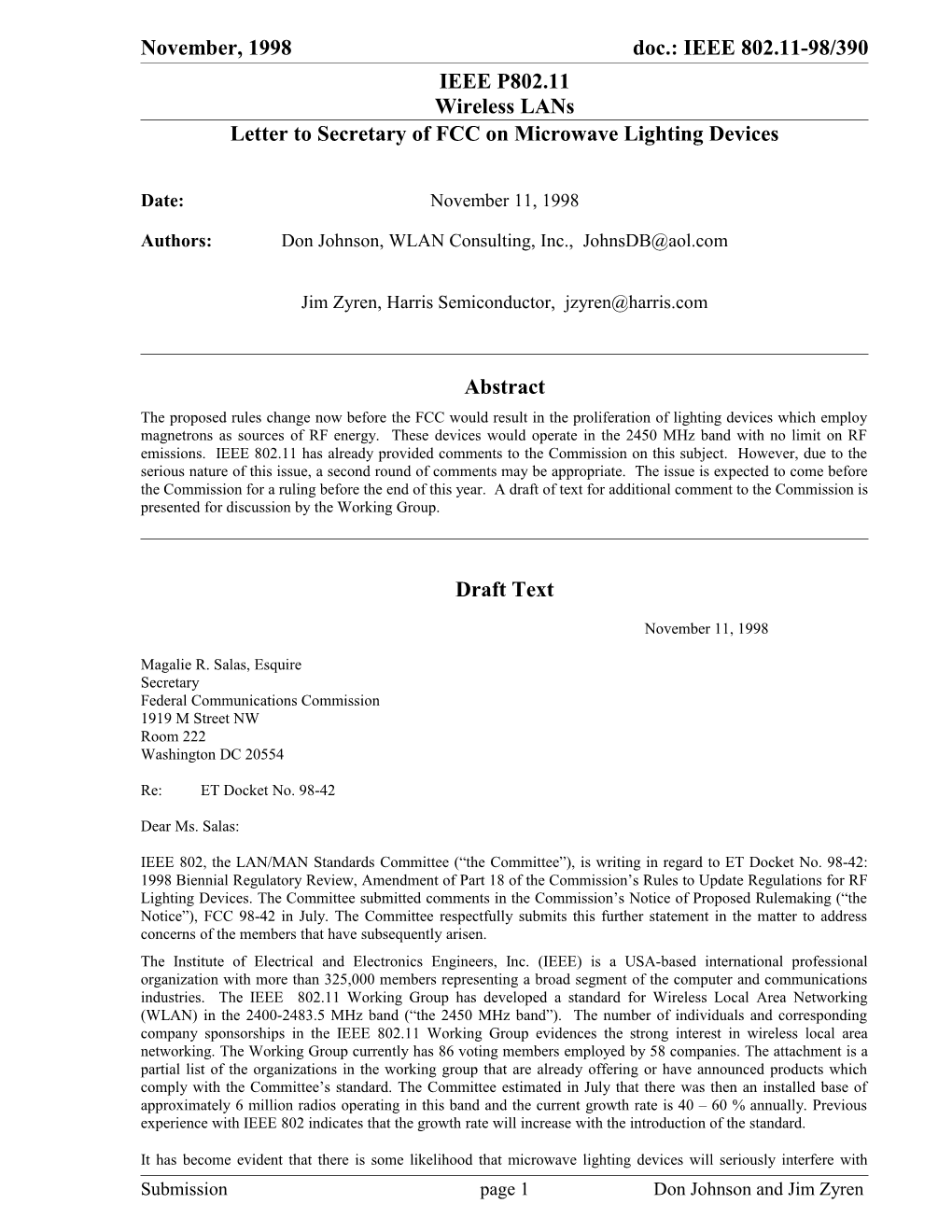 Letter to Secretary of FCC on Microwave Lighting