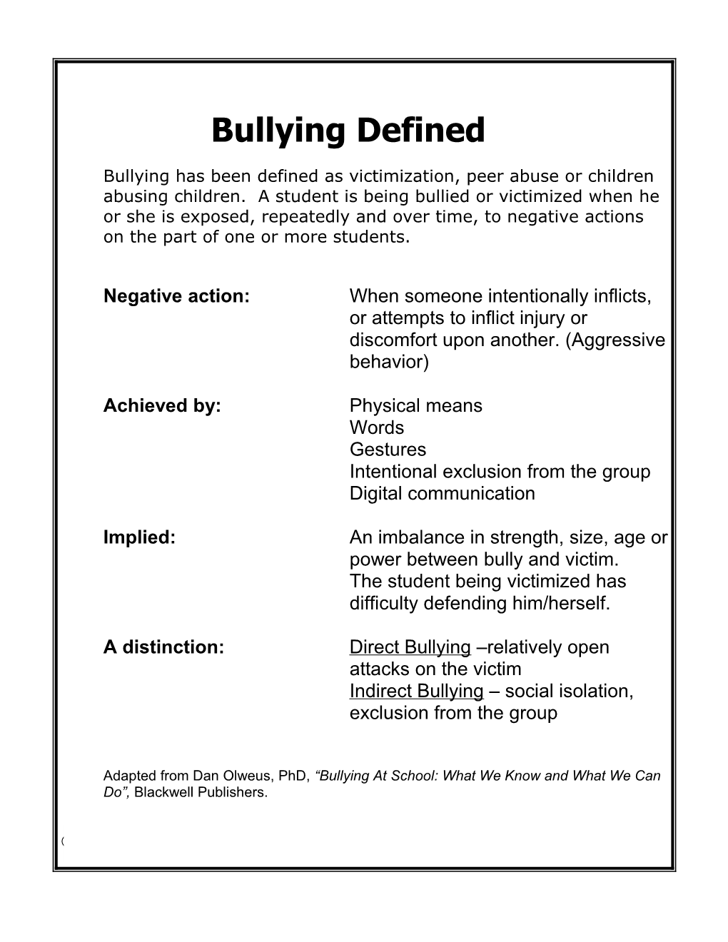 Basic Definition of Bullying