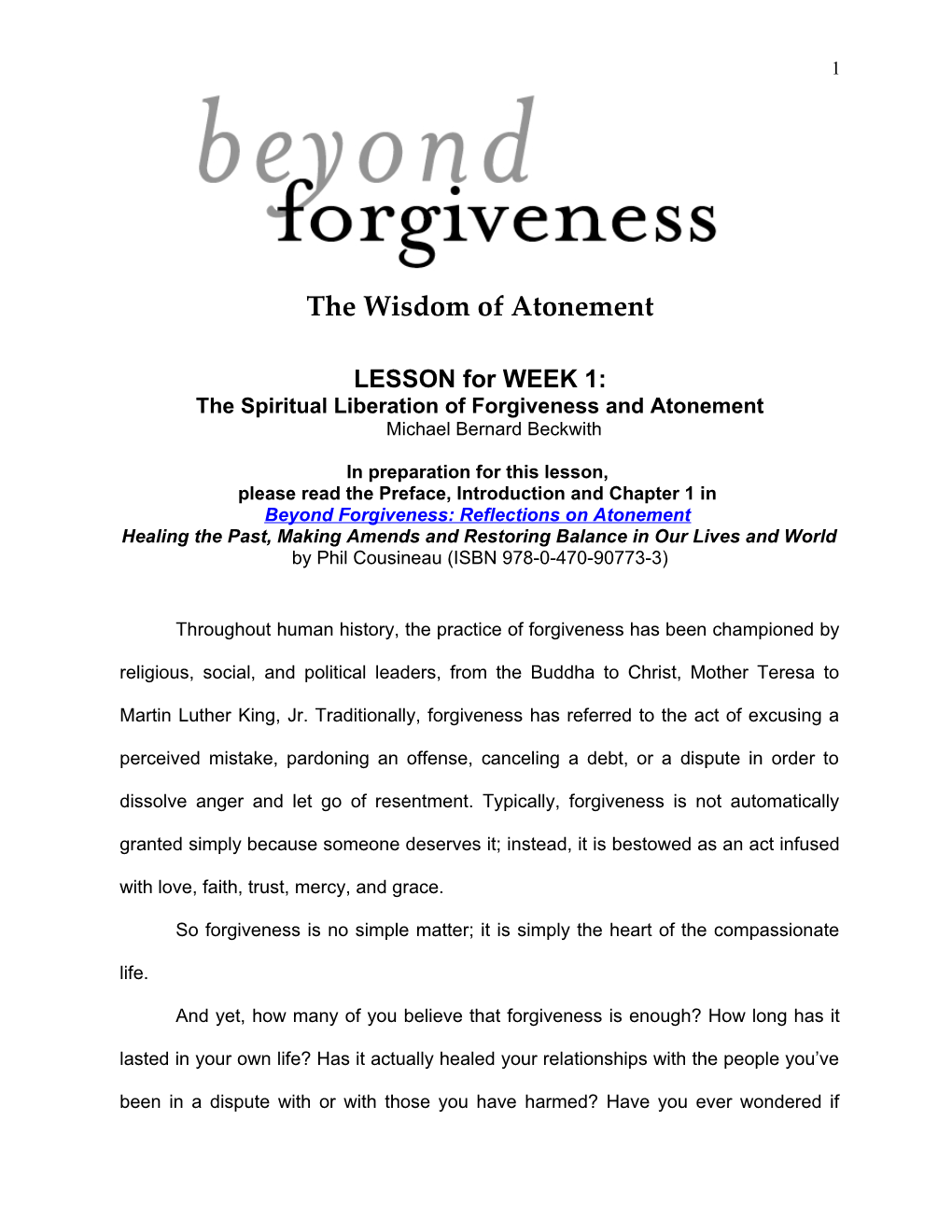 Beyond Forgiveness: Reflections on Atonement