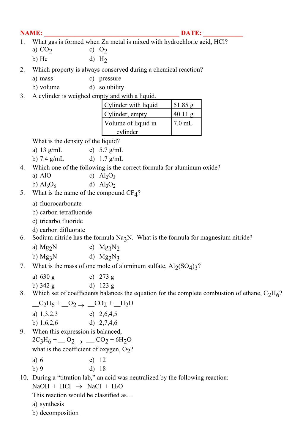 Possible Practice Final Exam