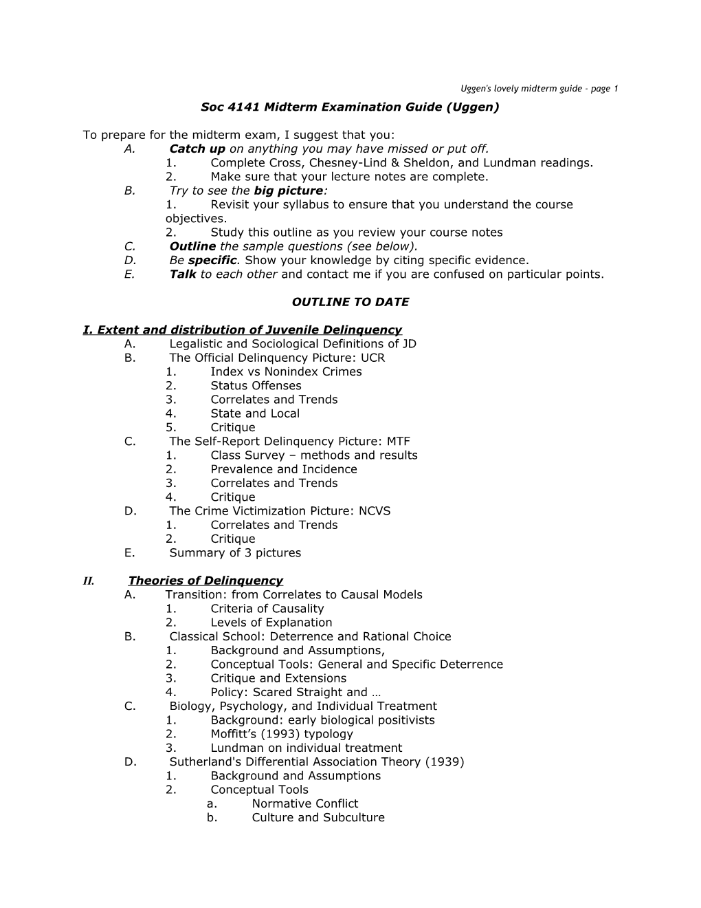 Soc 4141 Midterm Examination Guide (Uggen)