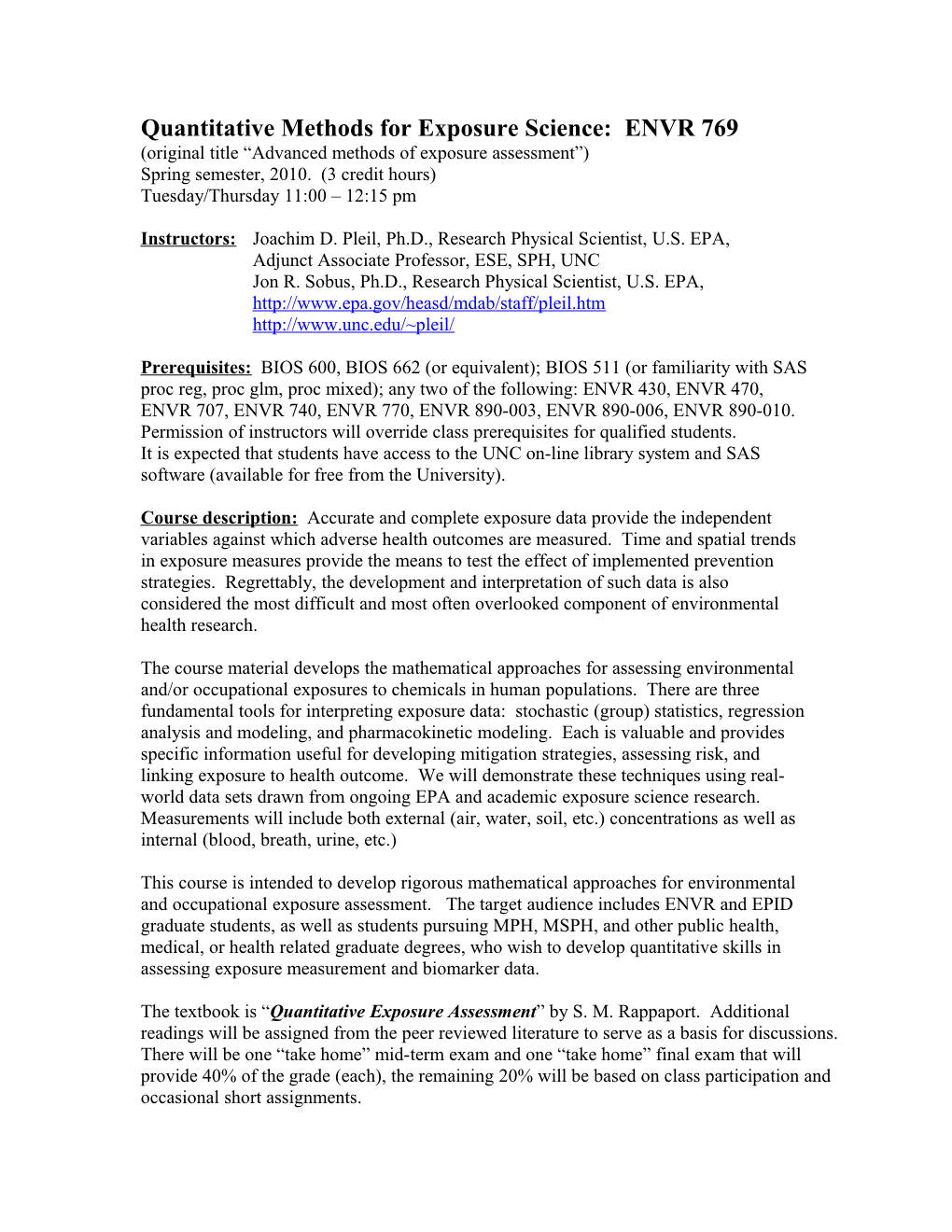 Environmental Exposure Assessment - ENVR 8940-10