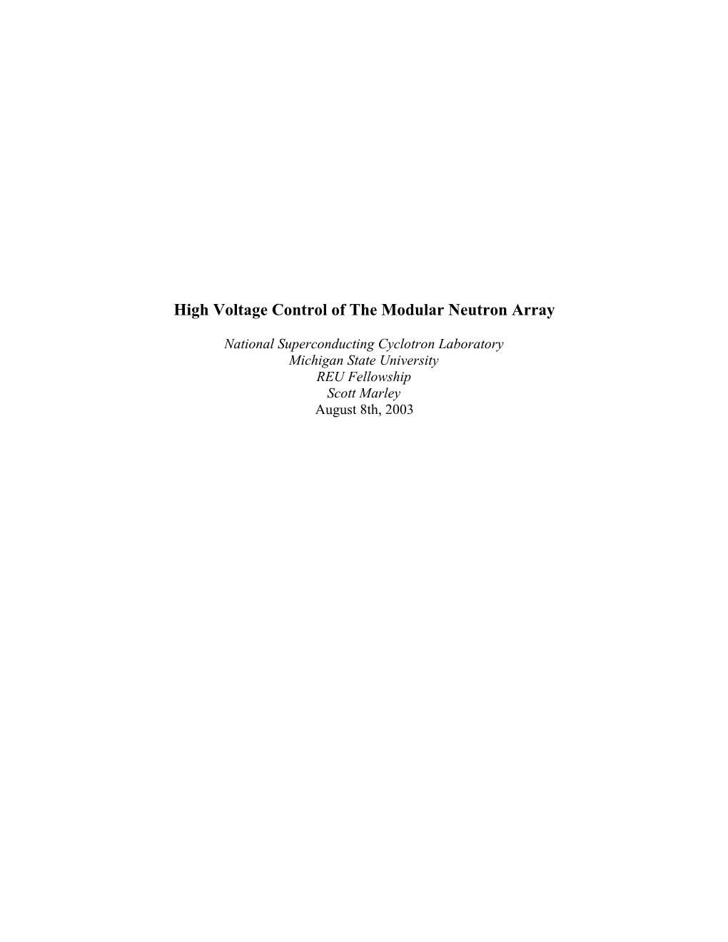 High Voltage Control of the Modular Neutron Array