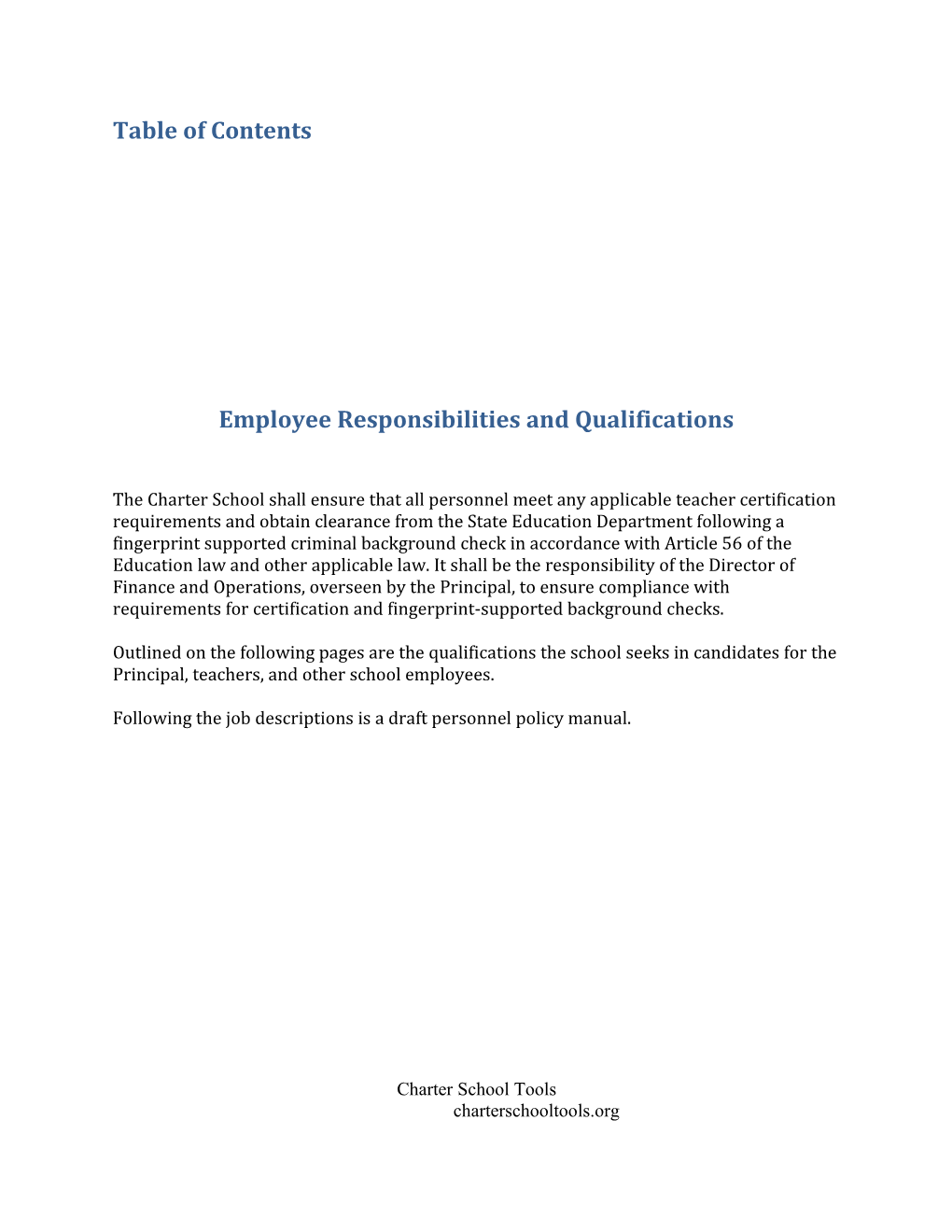 Employee Responsibilities and Qualifications