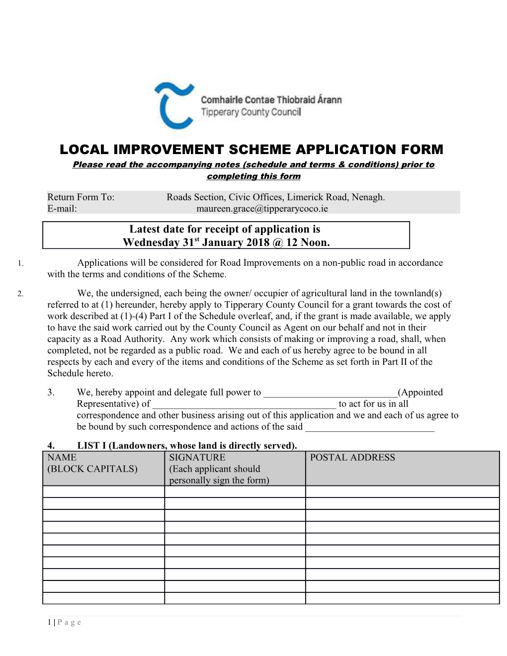 Local Improvement Scheme Application Form
