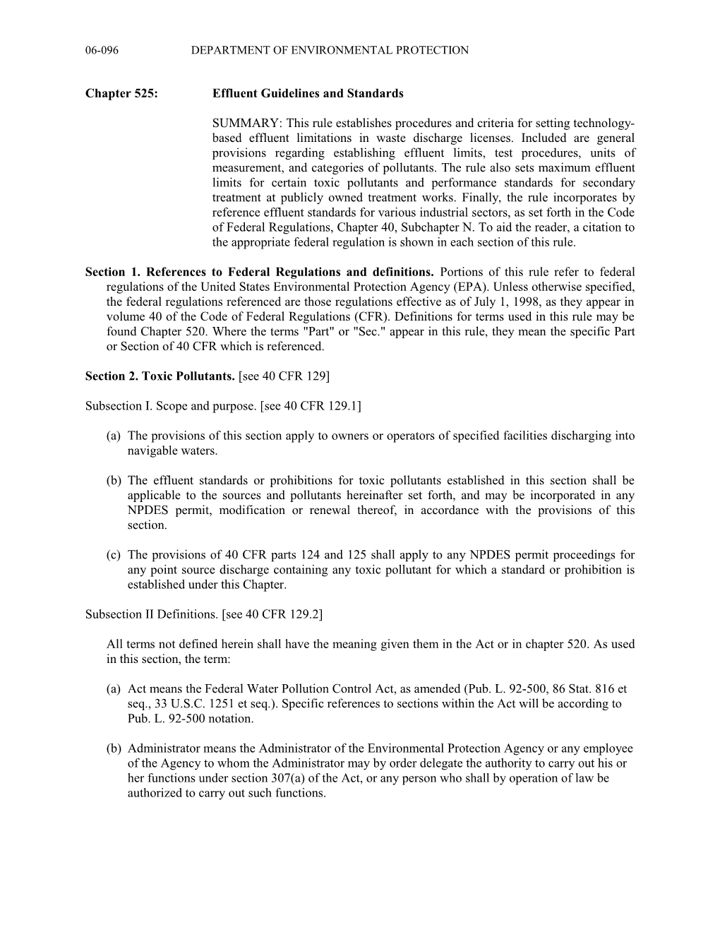 Chapter 525:Effluent Guidelines and Standards