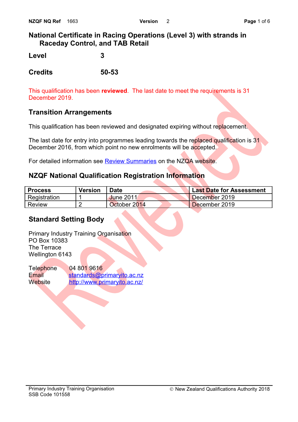 1663 National Certificate in Racing Operations (Level 3) with Strands in Raceday Control