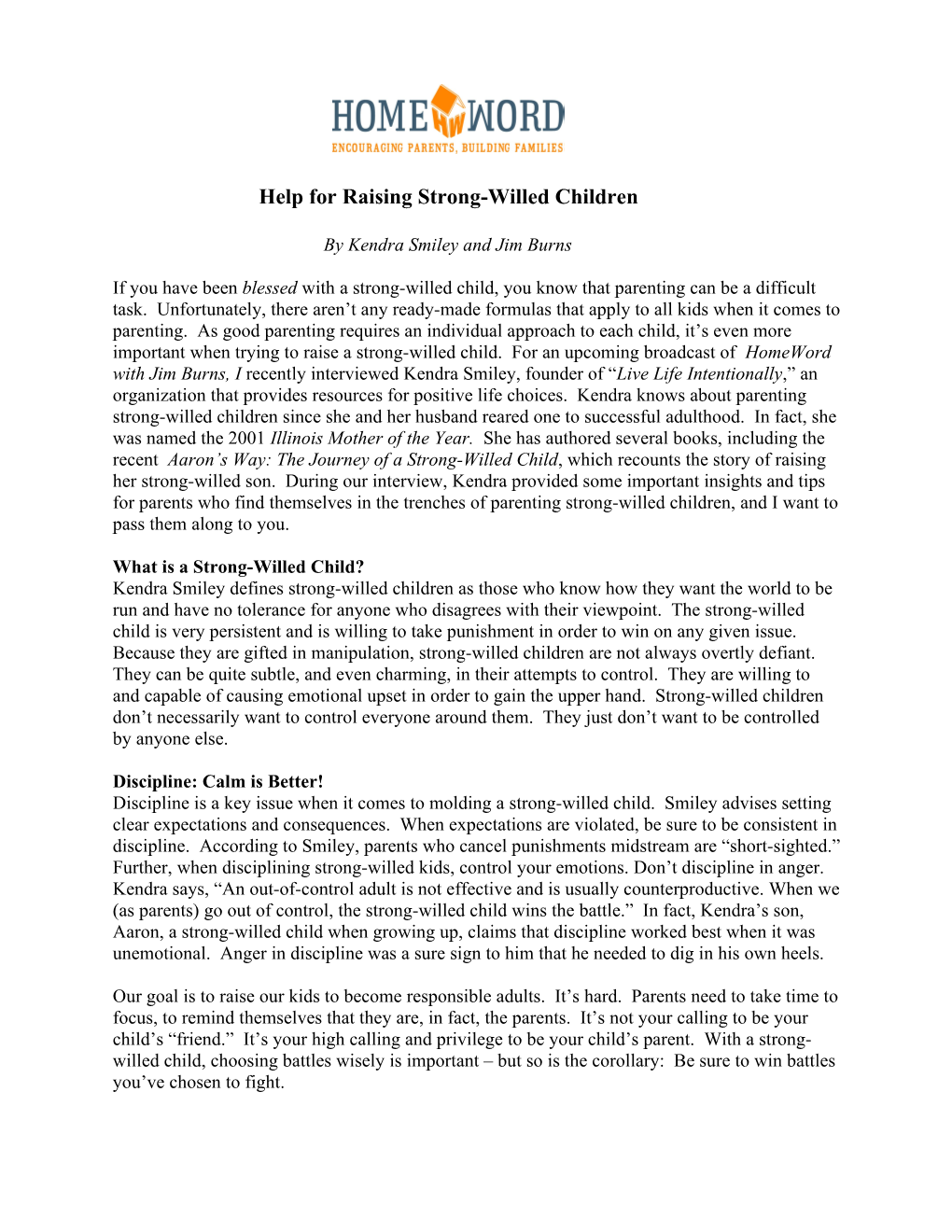 Help for Raising Strong-Willed Children