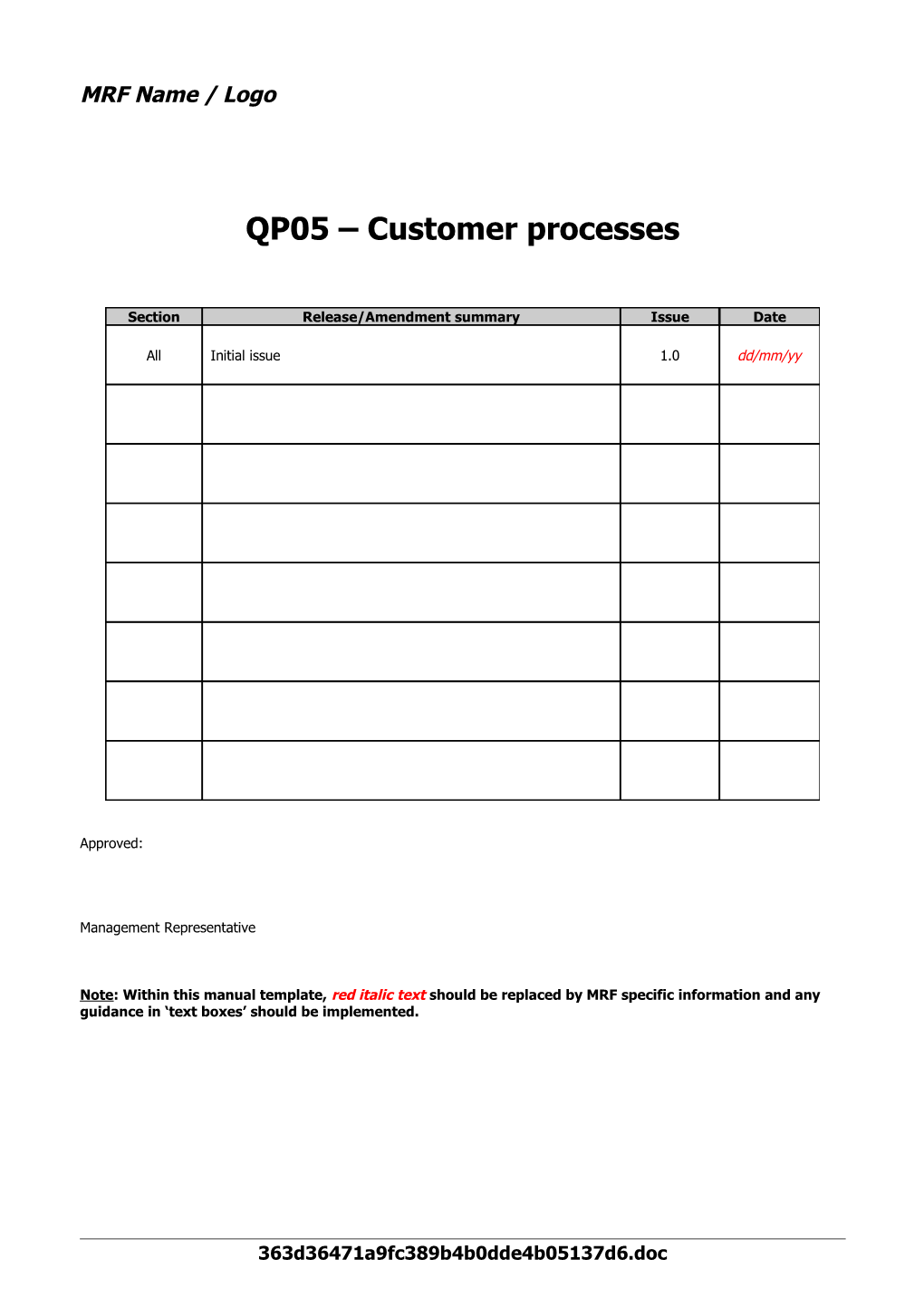 QP05 Customer Processes