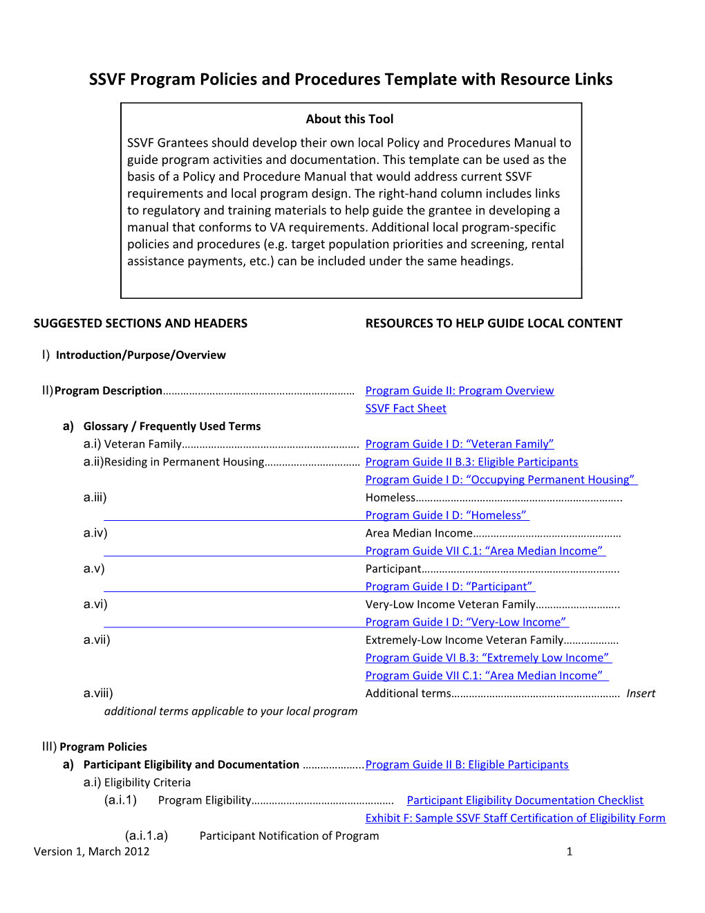 SSVF Policies and Procedures Template