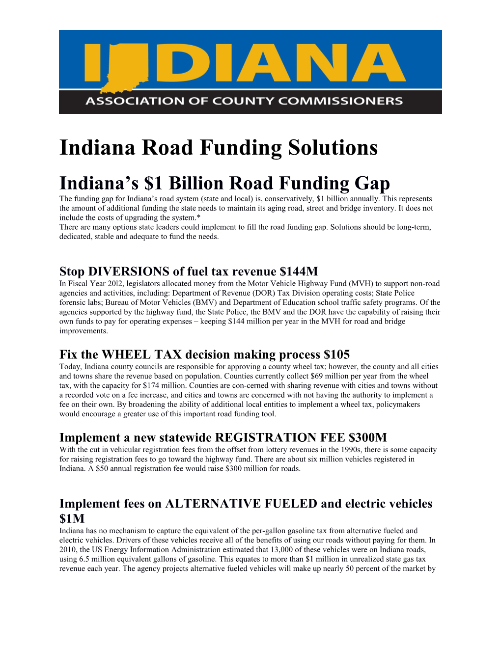Indiana S $1 Billion Road Funding Gap