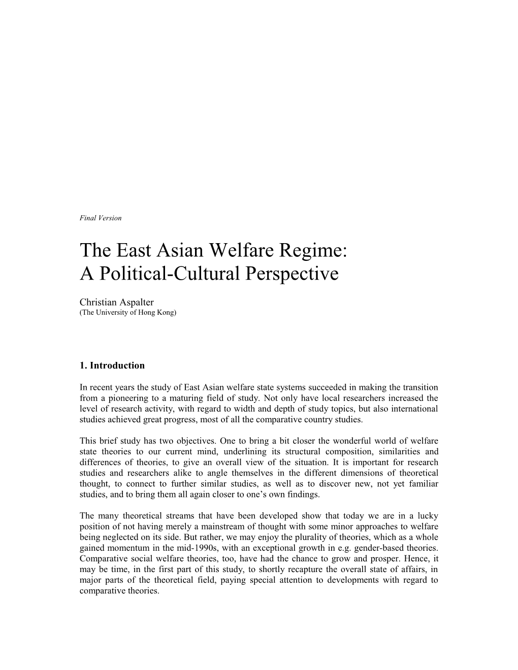 The East Asian Welfare Regime