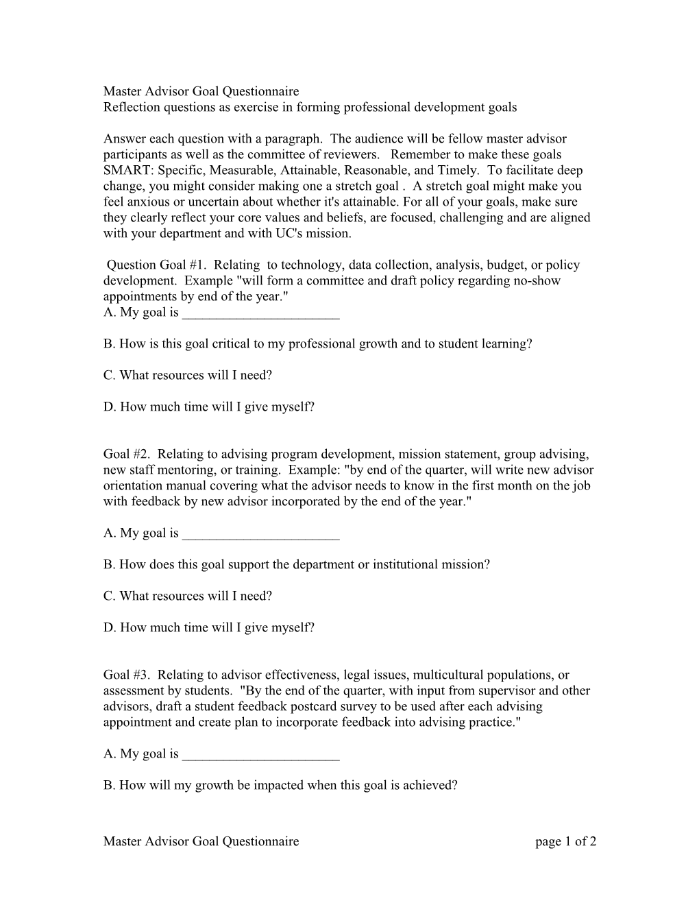Master Advisor Goal Questionnaire