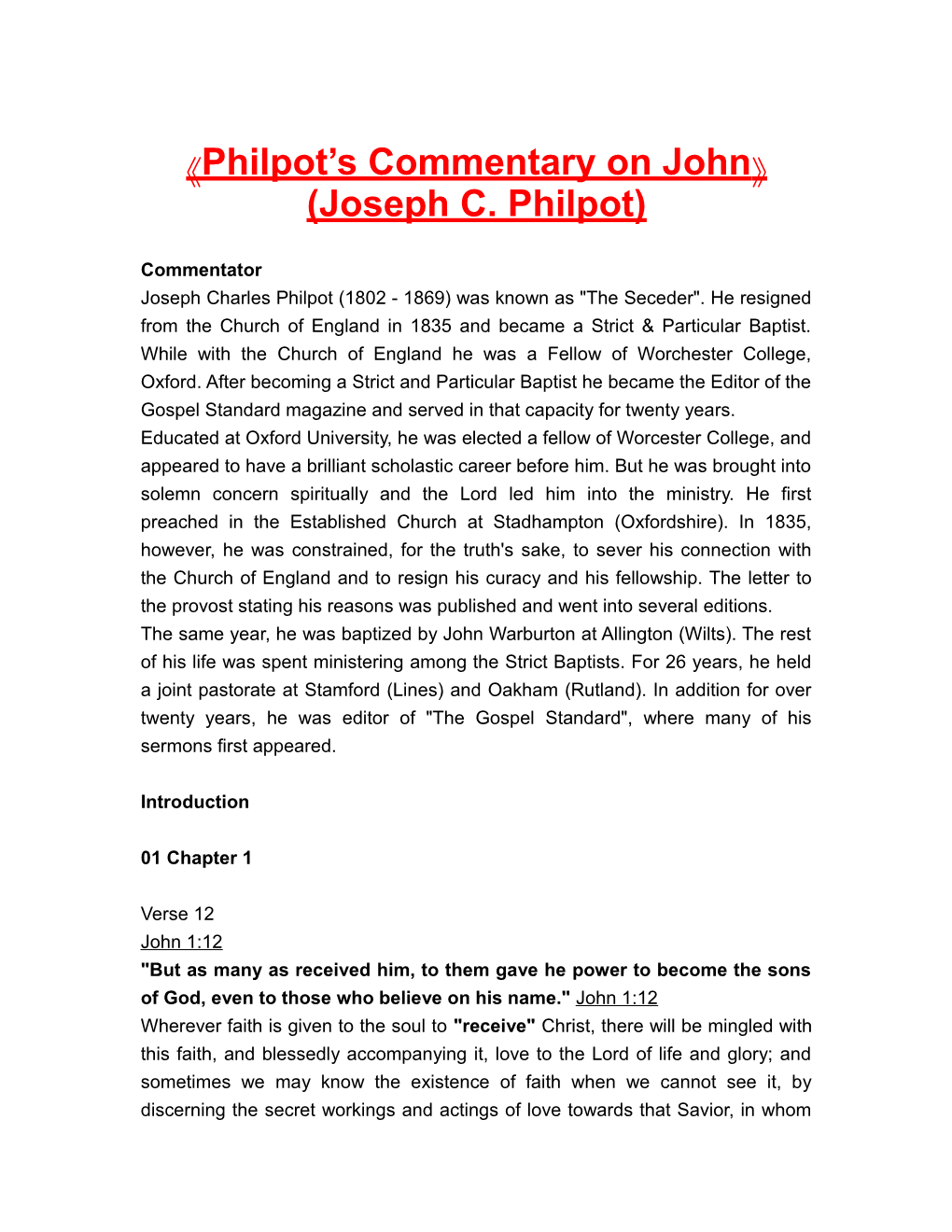 Philpot S Commentaryonjohn (Joseph C. Philpot)