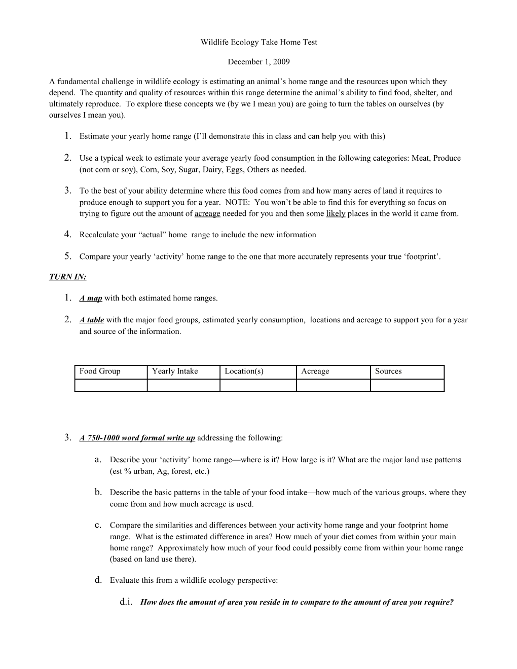 Wildlife Ecology Take Home Test